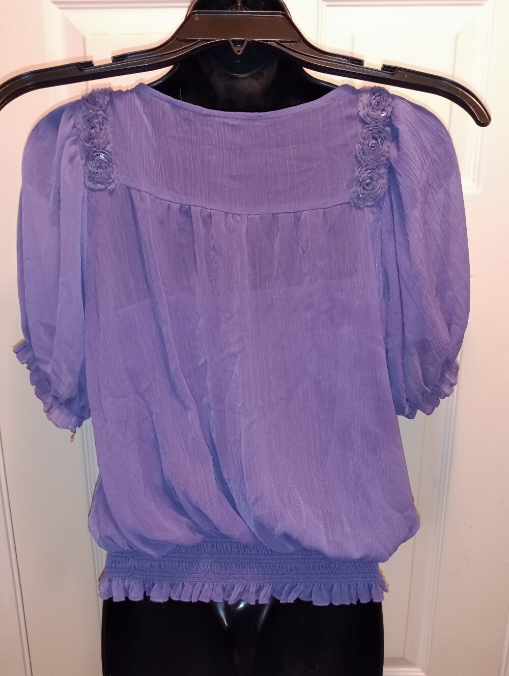 XOXO Purple Floral-Trim V-Neck Blouse With Camisole - Picture 2 of 5